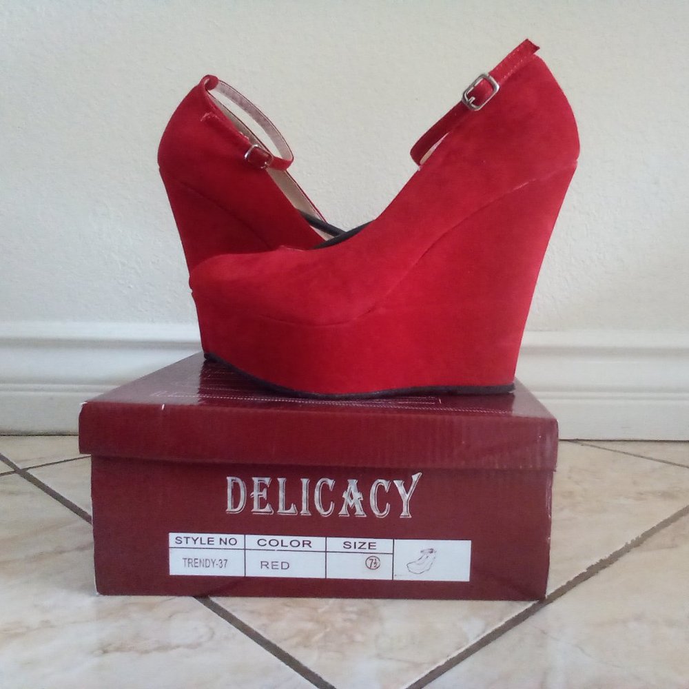 Delicacy Red High Heel Wedges